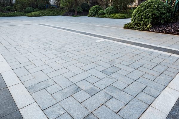 Grey,Marble,Floor,Tiles,On,Garden,Square,In,Residential,Area。sidewalk,